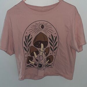 EARTHBOUND Pink Crop Top with Mushroom Design